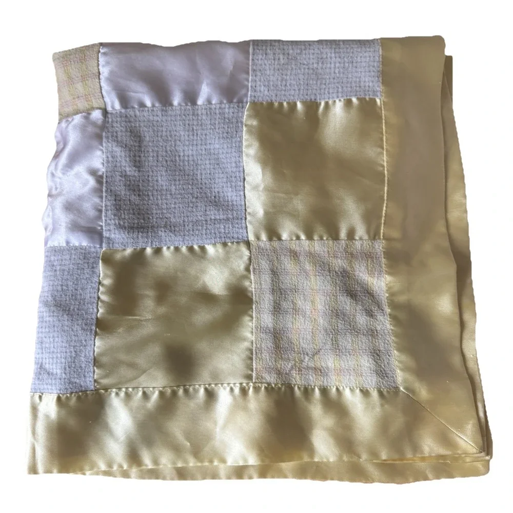 Tykes Carters Baby Silky Satin Security Blanket Square Yellow White Patchwork